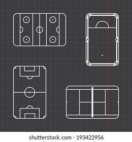 Fields for games icons set with black sheet