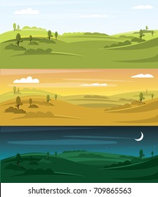 Fields landscape vector illustration. Landscape background. Design element for flyers, posters, brochures, web banner