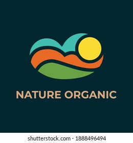 Fields nature sun minimalistic logo color heart shape bio organic vector