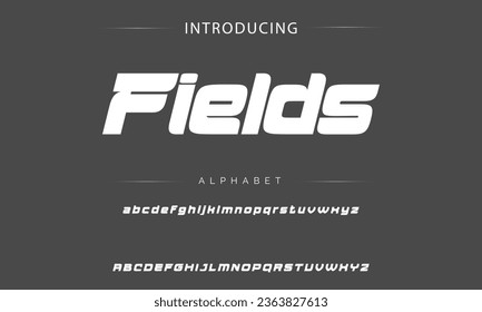 Fields Sport Modern Italic Alphabet Font. Typografie urbane Schriftarten für Technologie, Digital, Film Logo Design. Vektorgrafik