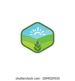 Fields, sun and leaves vector symbol