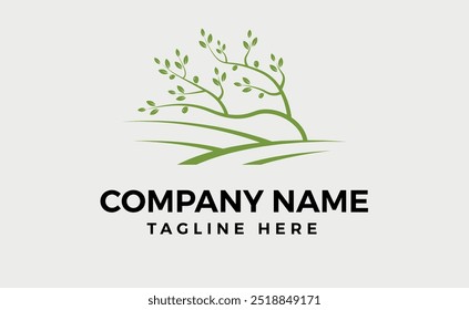 fields and a tree Logo design, Vector logo on which an abstract image of farm, Editable branding design for agriculture.