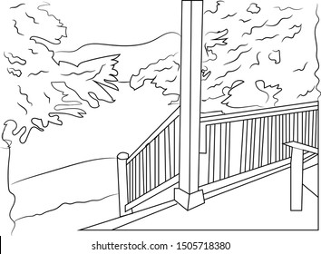 Fields view from door of house line art