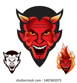 A fierce and aggressive vector mascot featuring a red Diablo head. The design showcases a demonic character with sharp horns, intense yellow eyes, and a menacing grin. Includes a high-impact version surrounded by realistic fire flames. This powerful emblem is perfect for esports teams, gaming clans, heavy metal bands, spicy food challenges, and streetwear brands seeking a bold, hellish identity.