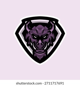 Fierce and aggressive wild boar or warthog head mascot logo, featuring prominent tusks and an intense, angry expression