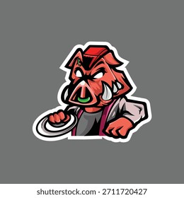 Maskottchen-Logo von Wildschweinen oder Warzenschweinen mit auffälligen Stoßzähnen und einem intensiven, wütenden Ausdruck