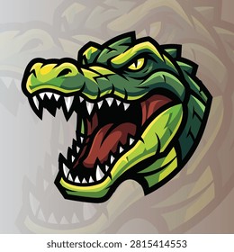 Fierce alligator or crocodile head mascot logo, aggressive reptile vector illustration for esports gaming teams.