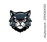 A fierce and angry black cat head logo in a modern vector style. The illustration features sharp, intense eyes and a bold, aggressive expression, making it perfect for sports team mascots, gaming avat