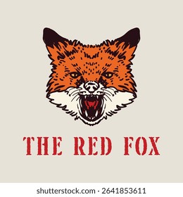 Fierce angry red fox screaming fury hand drawn illustration vector design