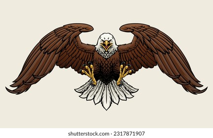 Fierce Bald Eagle Spread the Wings Vector Illustration