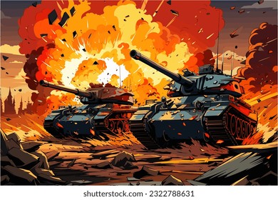 a fierce battle involving tanks and artillery between two rival armies