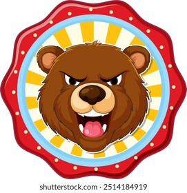 Fierce bear face in a circular badge