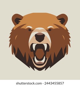 Fierce Bear Flat Vector Art Wildlife, Animal, Predator, Bear, Icon.