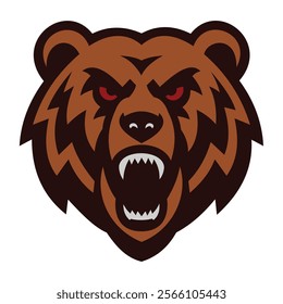 Fierce Bear Mascot Logo EPS: Roaring bear with sharp teeth and red eyes. Perfect for sports teams, mascots, and branding. 