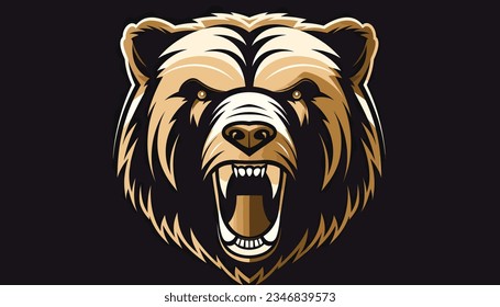 Fierce Bear with Open Mouth and Sharp Teeth on White Background