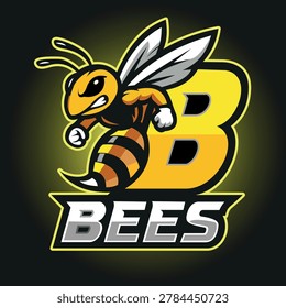 Fierce Bee Mascot Logo with Bold Letter B – Modern Esports Gaming Team Emblem Vector Illustration