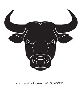 Fierce Black Bull Head Silhouette On White Background