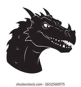 Fierce Black Dragon Head Silhouette On White Background