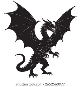 Fierce Black Dragon With Spread Wings Silhouette