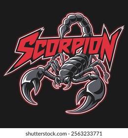 A fierce black scorpion mascot design with red text emphasizing aggression and power