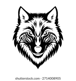 Cabeça de lobo tribal preta feroz com Snarl e detalhes intrincados