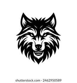 Fierce Black and White Wolf Head Silhouette Illustration