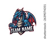 A Fierce Blue Dragon Gaming Mascot Vector Logo Design An E-sports Battle for the Best Team