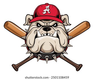 Fierce bulldog wearing a baseball cap, vector illustration. Isolated on a white background, this design is perfect for sports and mascot-themed artwork.