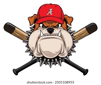 Fierce bulldog wearing a baseball cap, vector illustration. Isolated on a white background, this design is perfect for sports and mascot-themed artwork.