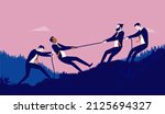 Fierce business competition - Businesspeople in rivalry playing tug of war and pulling rope. Competition concept, vector illustration