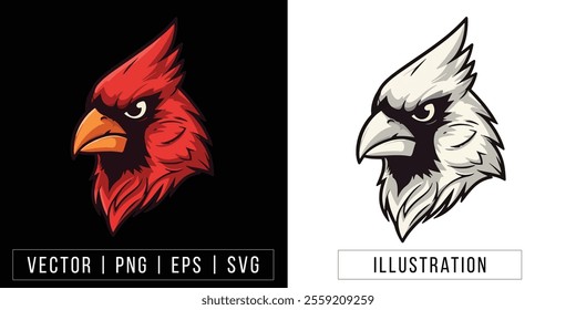 Fierce Cardinal Bird Head Illustration - Vector Mascot Clipart