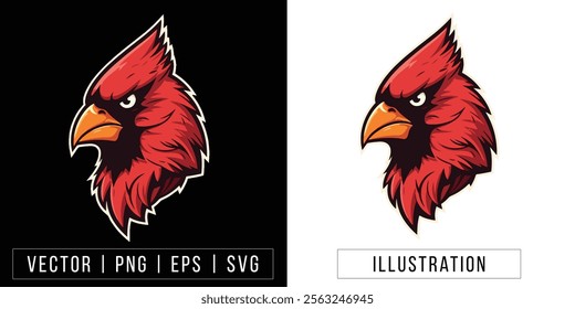 Fierce Cardinal Bird Head Illustration - Vector Mascot Clipart