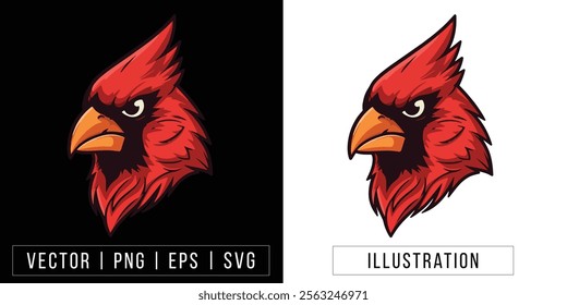 Fierce Cardinal Bird Head Illustration - Vector Mascot Clipart