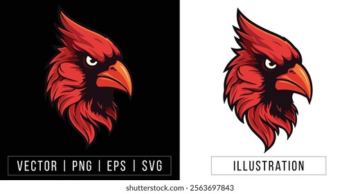 Fierce Cardinal Bird Head Illustration - Vector Mascot Clipart