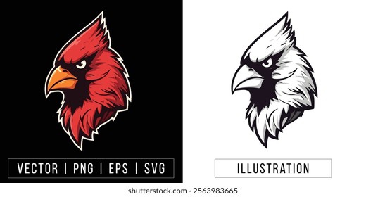 Fierce Cardinal Bird Head Illustration - Vector Mascot Clipart