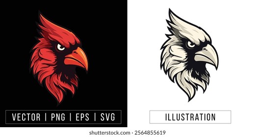 Fierce Cardinal Bird Head Illustration - Vector Mascot Clipart