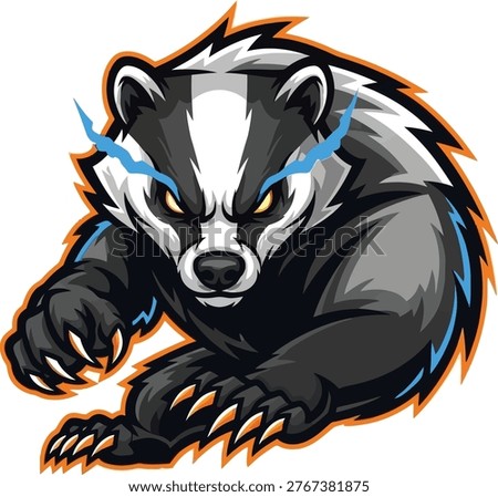 A fierce cartoon badger with lightning eyes charges forward menacingly.