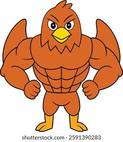 A fierce cartoon eagle with sharp eyes, powerful wings, and a bold stance. Its muscular build and determined expression showcase strength, bravery, and dominance.