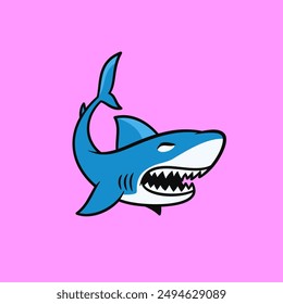 Fierce Cartoon Shark Illustration angry face