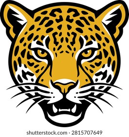 Fierce close-up of a jaguar's face showcasing its striking features and vibrant colors