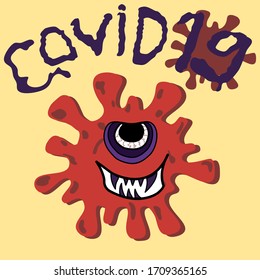 Fierce coronavirus and fearful face Is a fairy tale demon.Vector illustration.