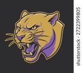 A fierce cougar head with bared teeth and intense eyes, depicted in a stylized, graphic art style.