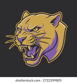 A fierce cougar head with bared teeth and intense eyes, depicted in a stylized, graphic art style.