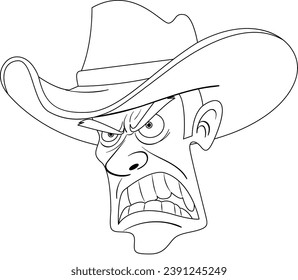 A fierce cowboy head outline in vector cartoon style
