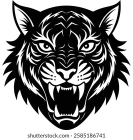 a fierce and detailed tiger head vector