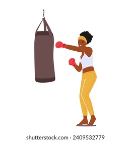 Entrenamiento Feroz Y Determinado De La Boxer De Mujeres Con Bolsa De Punching, Fuerza De Los Emcuerpos. Su Disciplinada Prosperidad Y El Respeto Inflexible Del Comando Espíritu, Desafiando Los Estereotipos Con Cada Golpe Poderoso