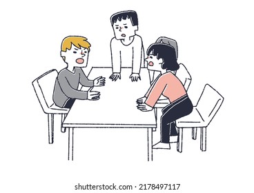 Fierce dispute at the desk People who argue and argue Disagreements and disagreements