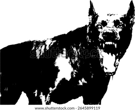 Fierce dog guarding snarling, halftone effect