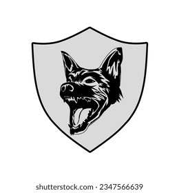 Fierce Dog Head and protector or shield. Vector illustration