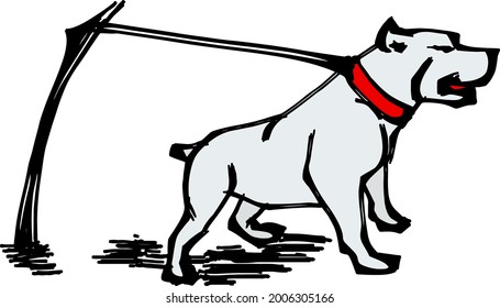 A fierce dog on a short leash. Hand drawn vector illustration.